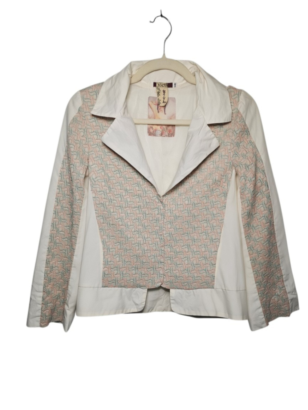 BIYA Johnny Was Vintage Mixed Media Patchwork Blazer Jacket XS Boho Embroidered